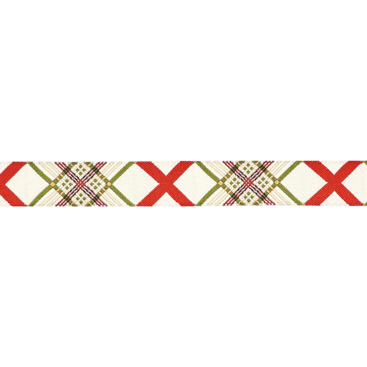 Red and green plaid ribbon, 1.5 inches wide, perfect for holiday gifts and crafting projects.