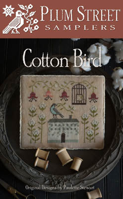 Plum Street Samplers Cotton Bird decorative embroidery kit with bird and floral design on fabric.