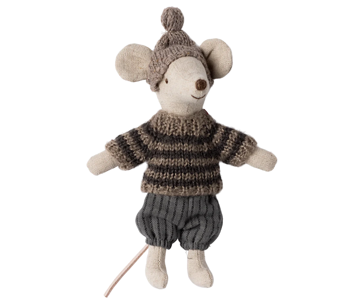 Maileg Winter Mouse with Ski Set, Big Brother Grey