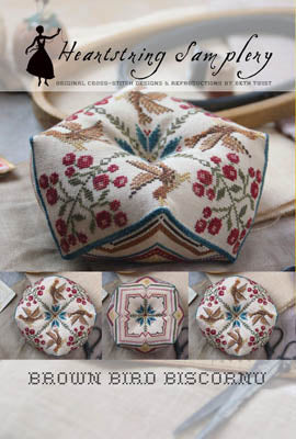 Brown Bird Biscornu pattern by Heartstring Samplery