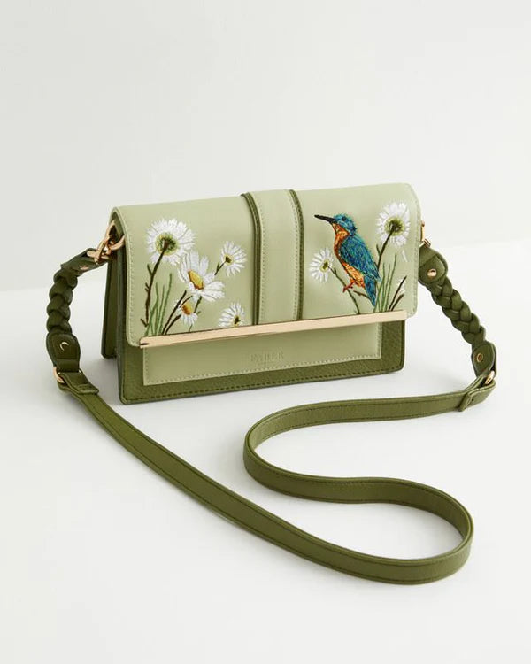 Fable England Embroidered Kingfisher Cross Body Bag