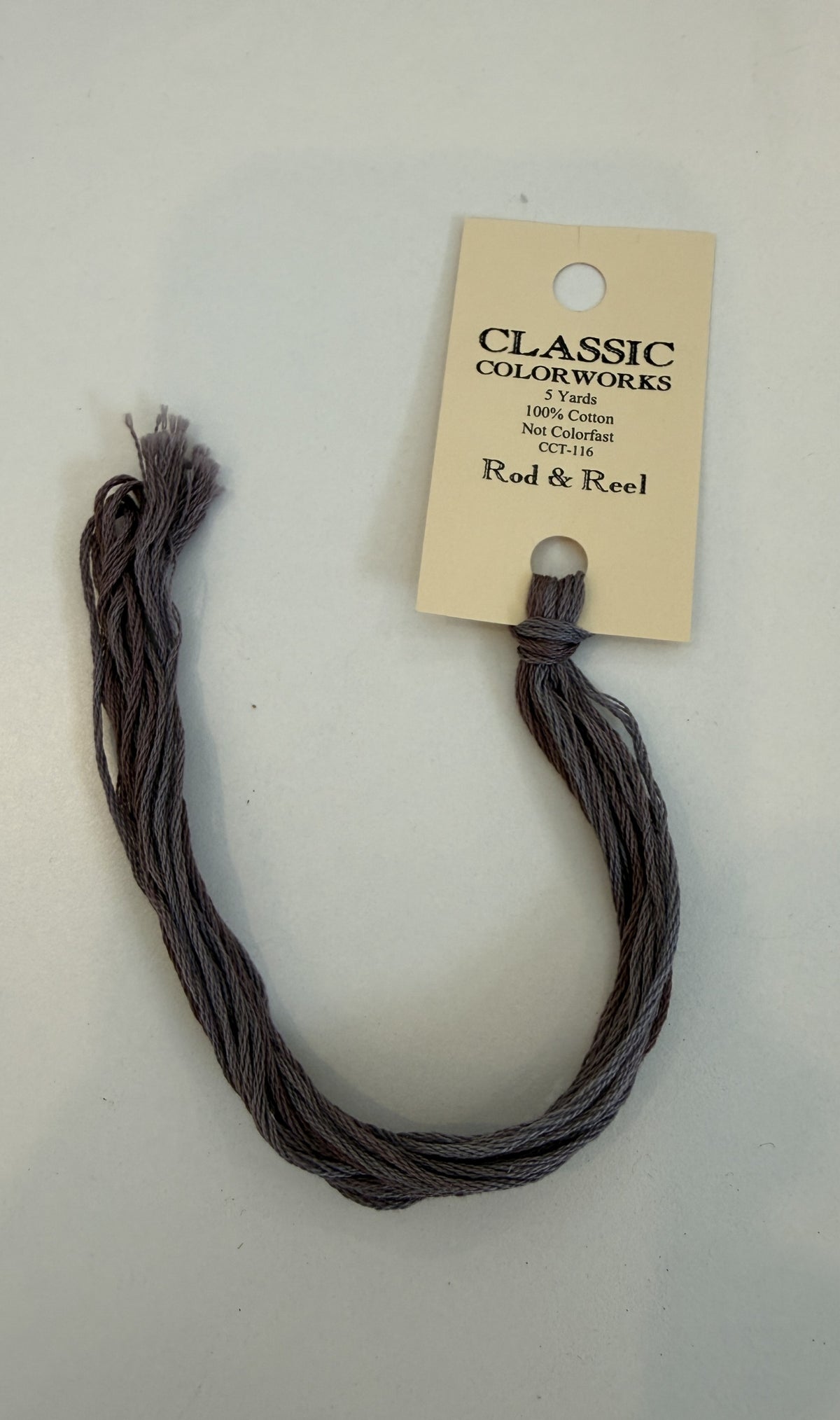 Classic Colorworks 'Rod & Reel' embroidery thread, 100% cotton, gray color, 5 yards.