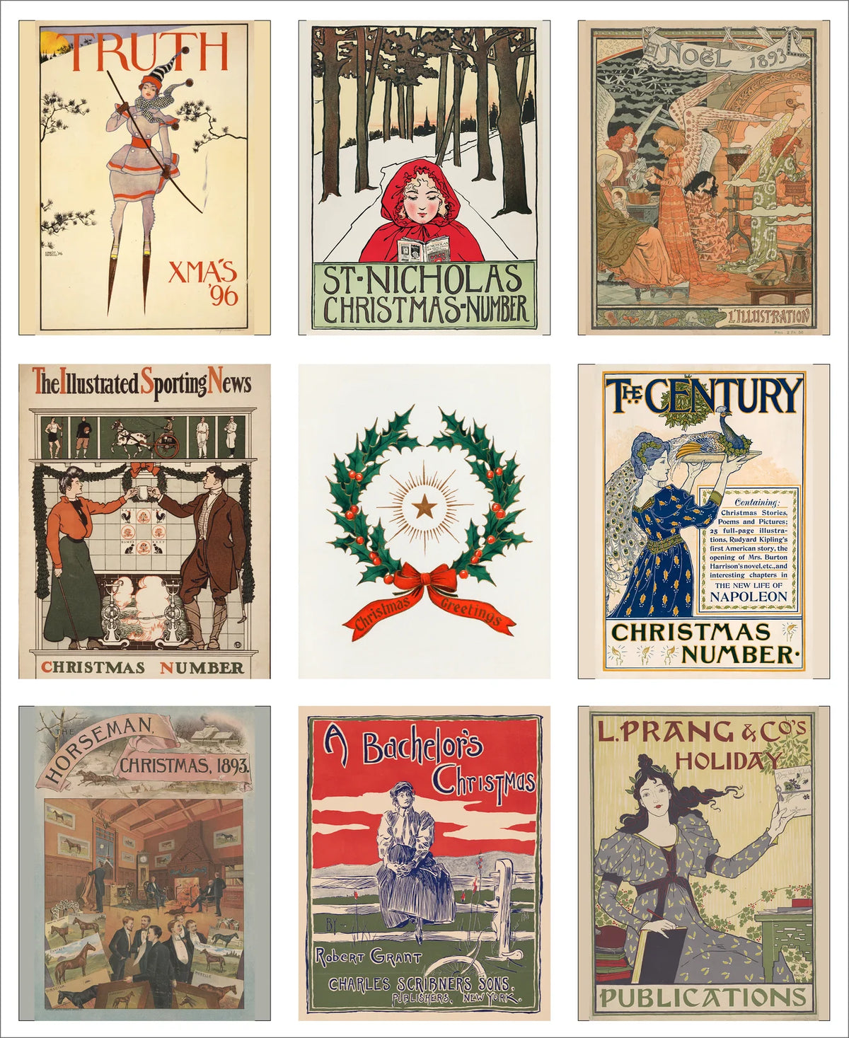 Stitch & Fable Mini Vintage Art Fabric Prints ~ Set of 9 {Festive Illustrations}