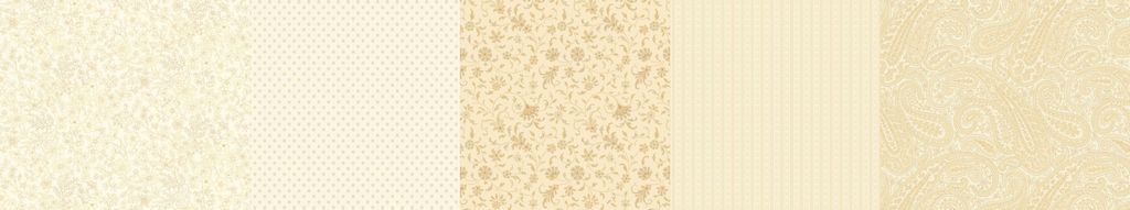 Collection of cream and beige textured fabrics with floral and paisley patterns, perfect for sewing projects.