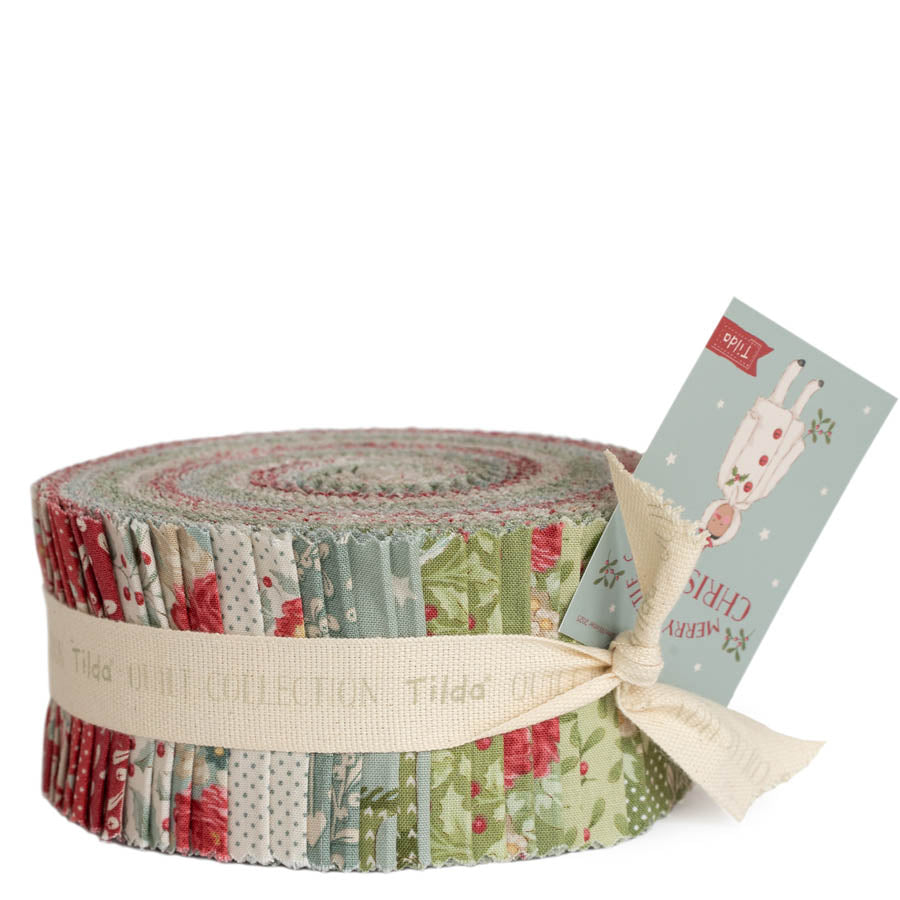 Tilda Christmas fabric roll, multicolored cotton prints, perfect for quilting and crafting.