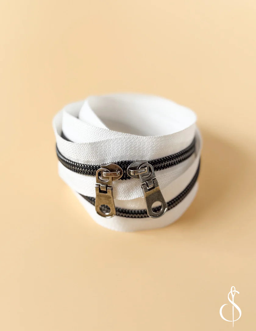 30" Zipper - White Gunmetal, by Sewing Illustrations