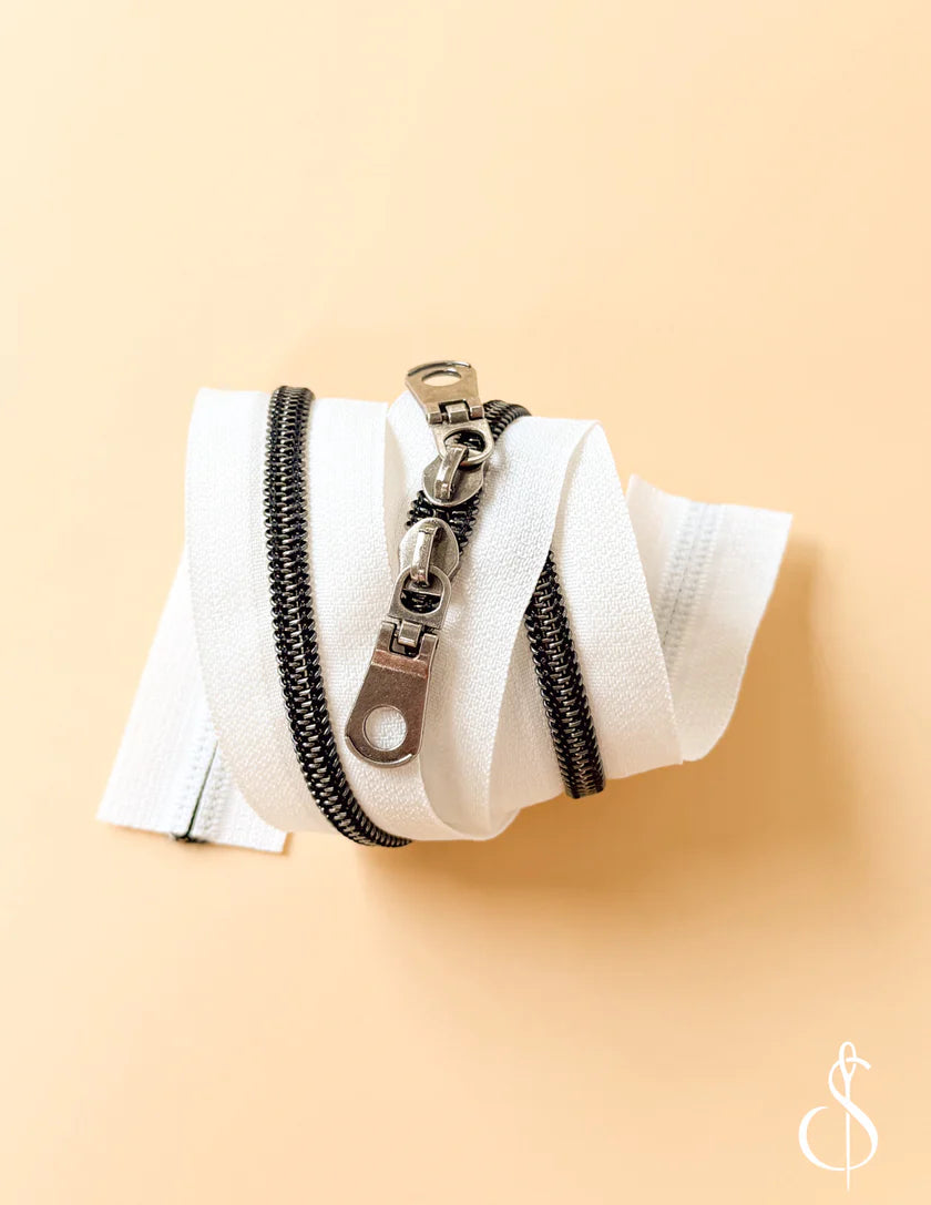 30" Zipper - White Gunmetal, by Sewing Illustrations