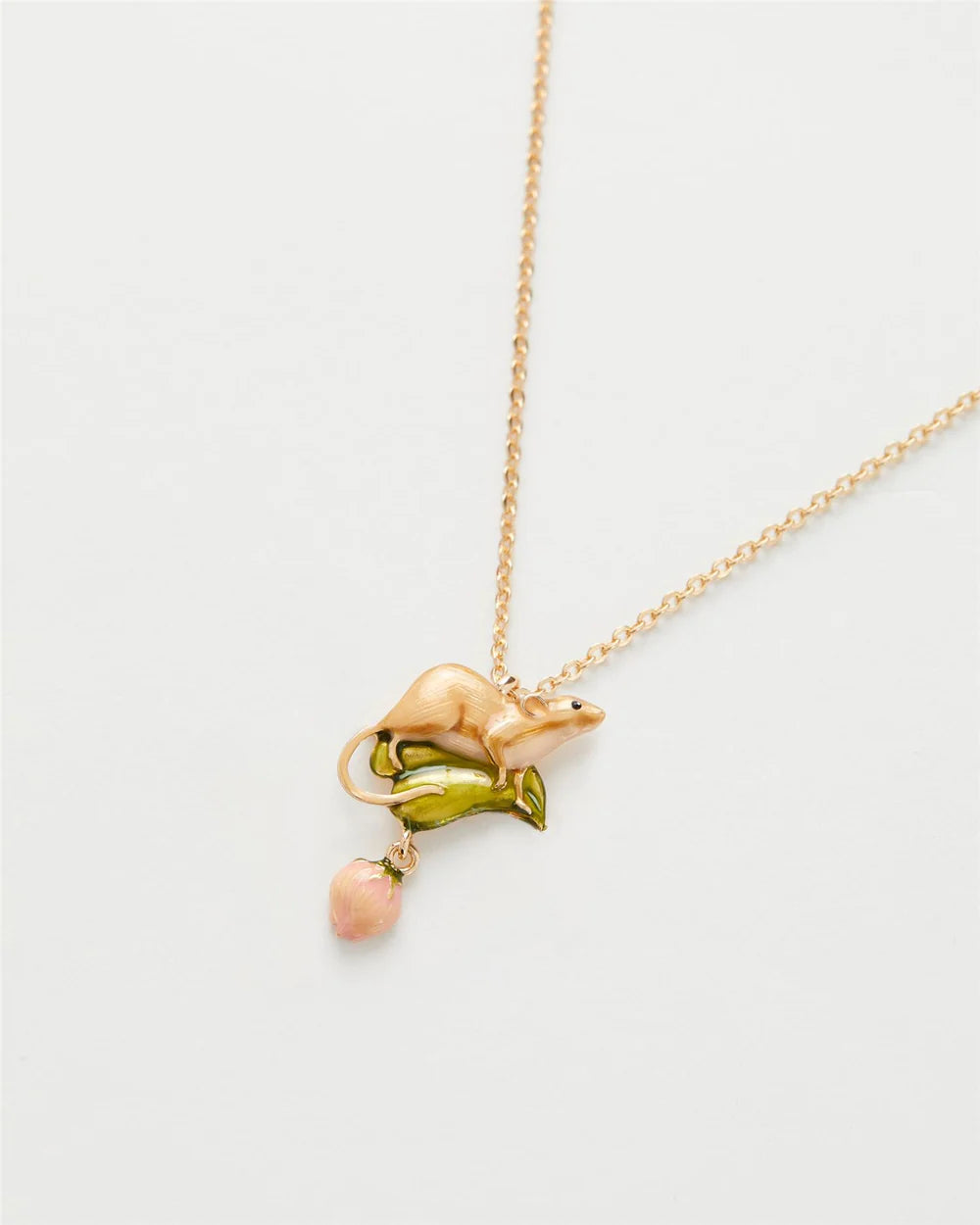 Fable England Rose Bud and Mouse Necklace