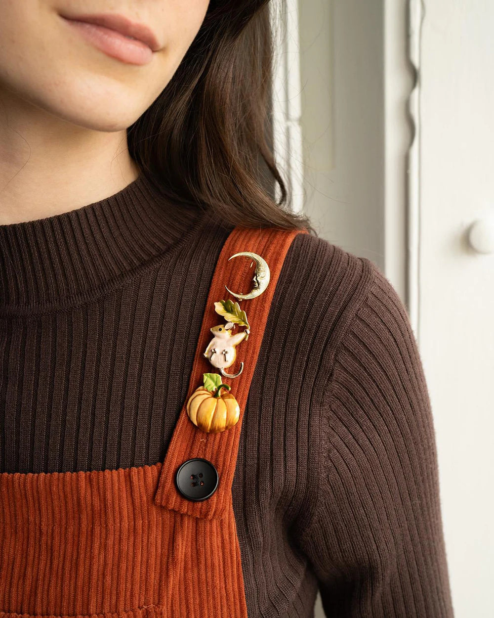 Fable England Enamel Pumpkin Brooch