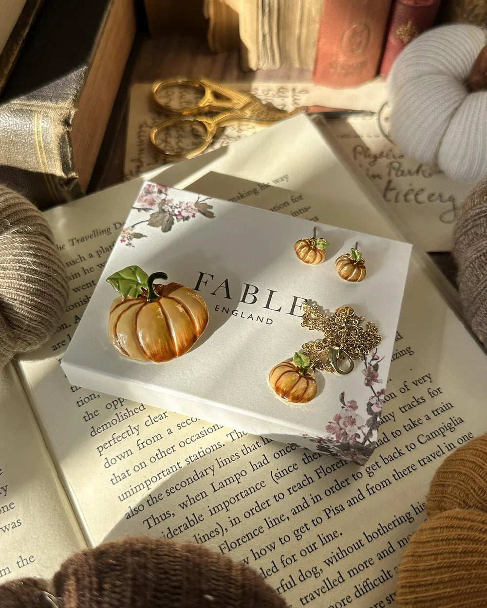 Fable England Enamel Pumpkin Brooch