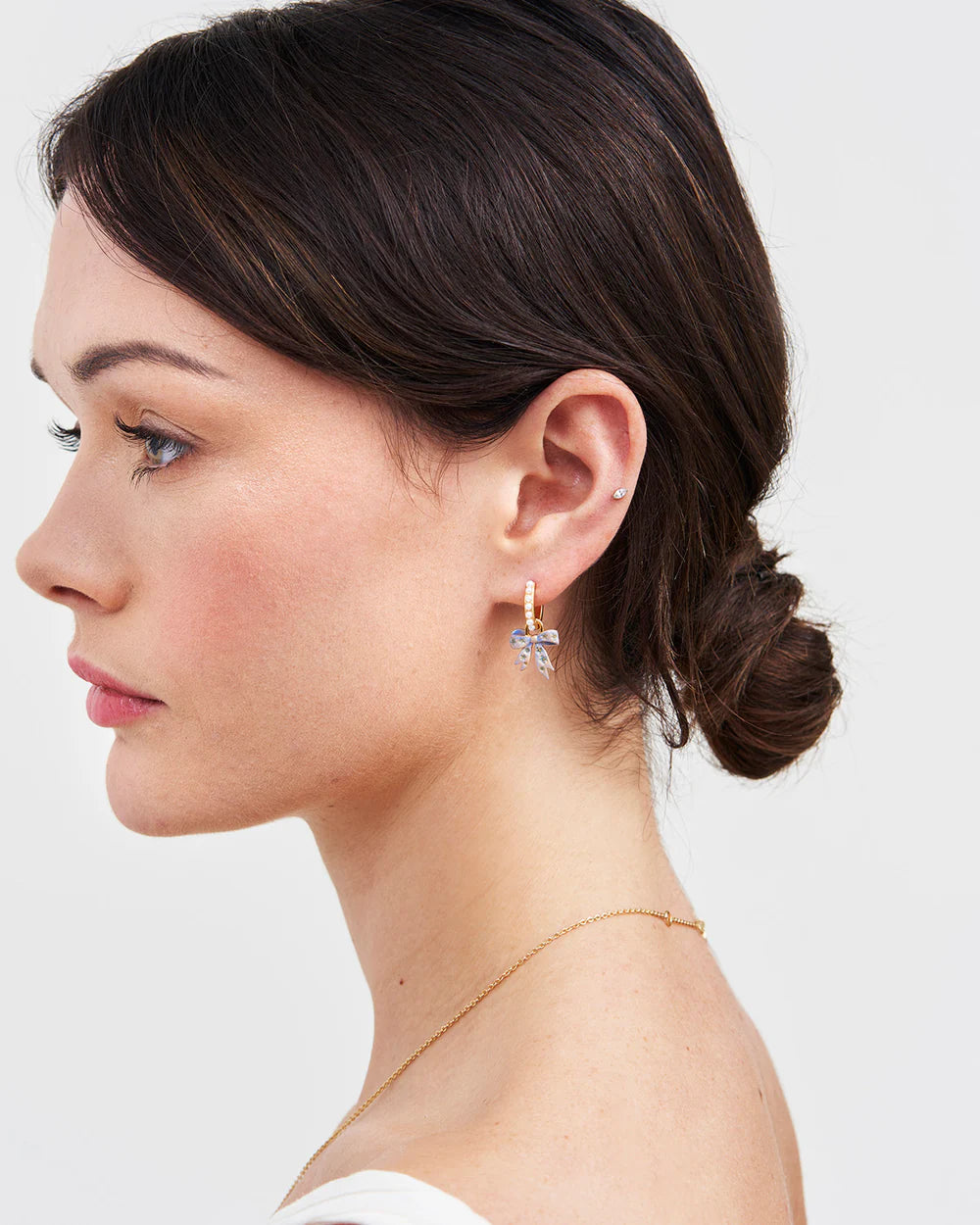 Fable England Bow Pearl Huggy Earring