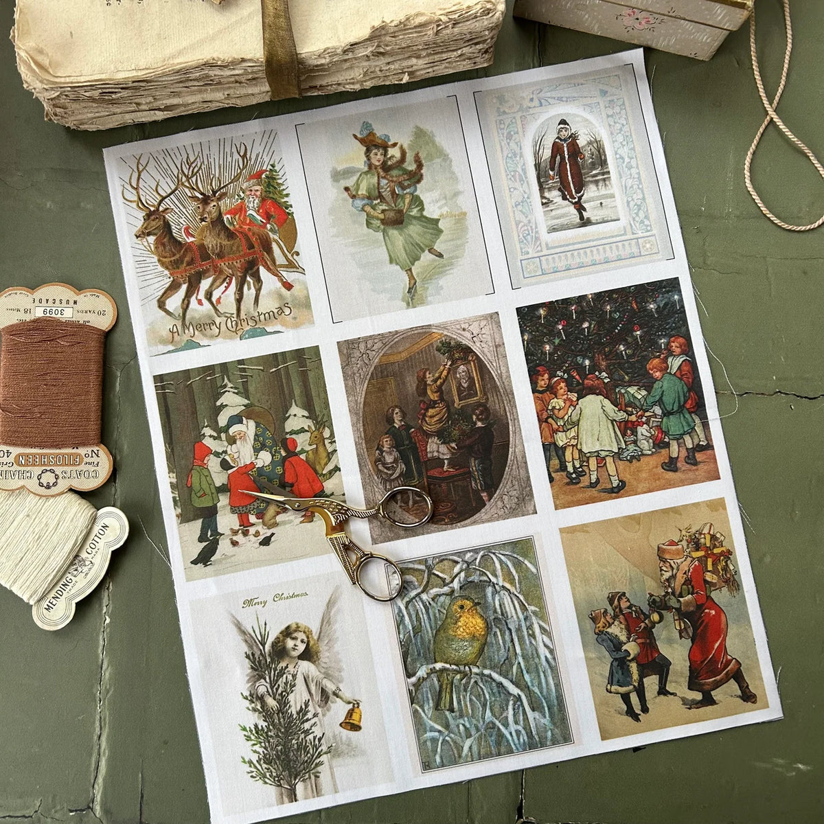 Stitch & Fable Mini Vintage Art Fabric Prints ~ Set of 9 {Yuletide Greetings}