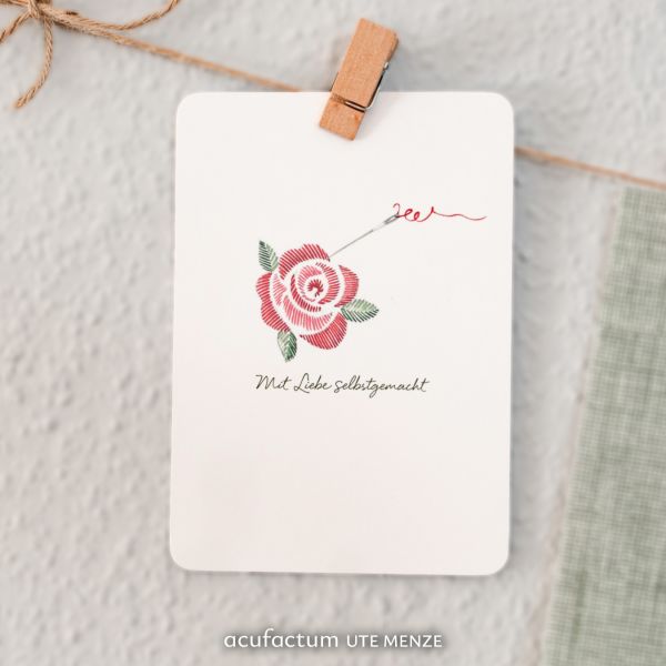 Acufactum Postcard Embroidered Rose
