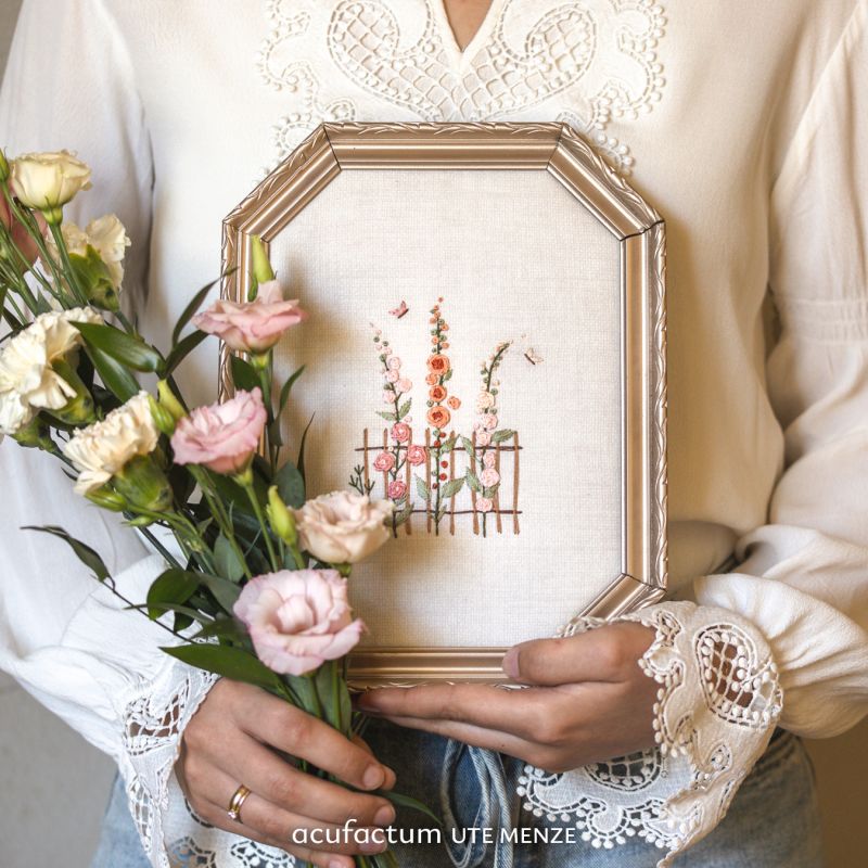 Acufactum Embroidery Pattern "Hollyhocks by the Fence"