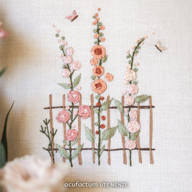Acufactum Embroidery Pattern "Hollyhocks by the Fence"