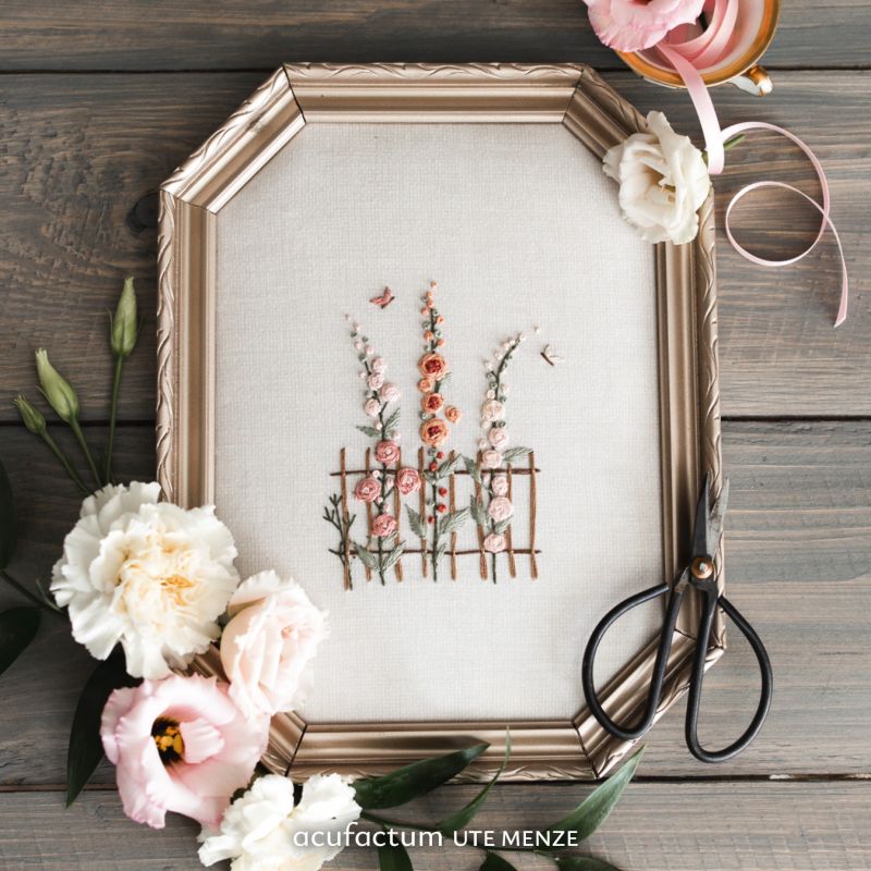 Acufactum Embroidery Pattern "Hollyhocks by the Fence"