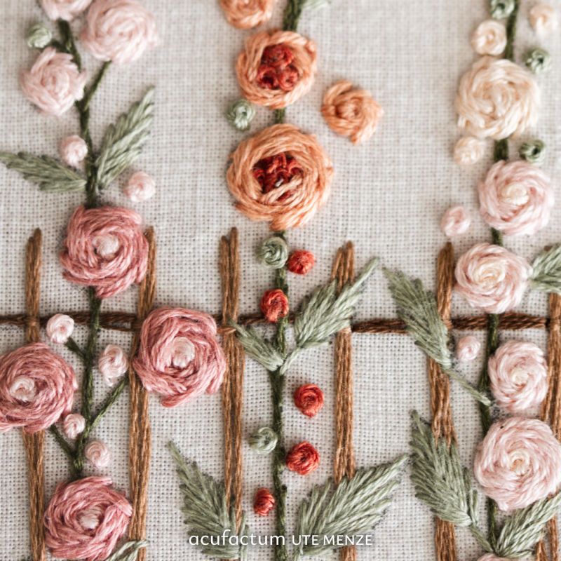 Acufactum Embroidery Pattern "Hollyhocks by the Fence"