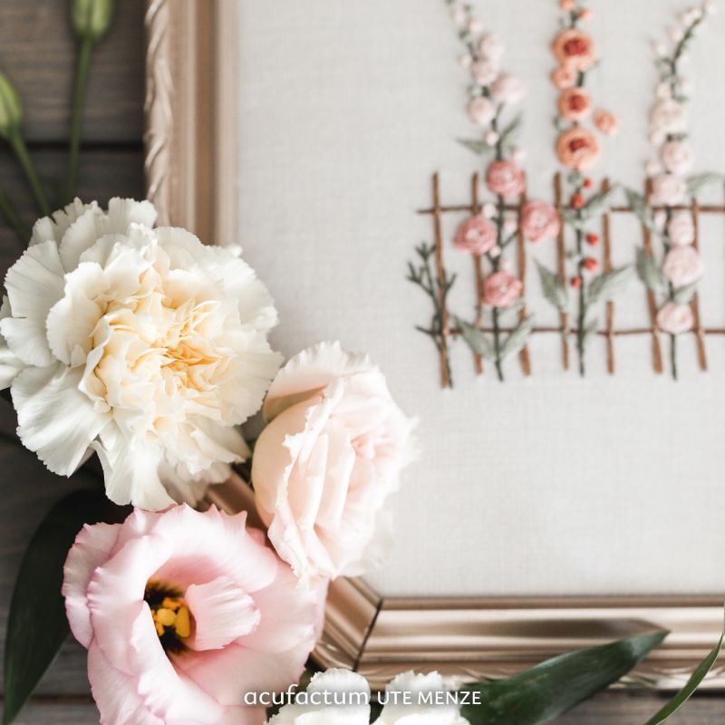 Acufactum Embroidery Pattern "Hollyhocks by the Fence"