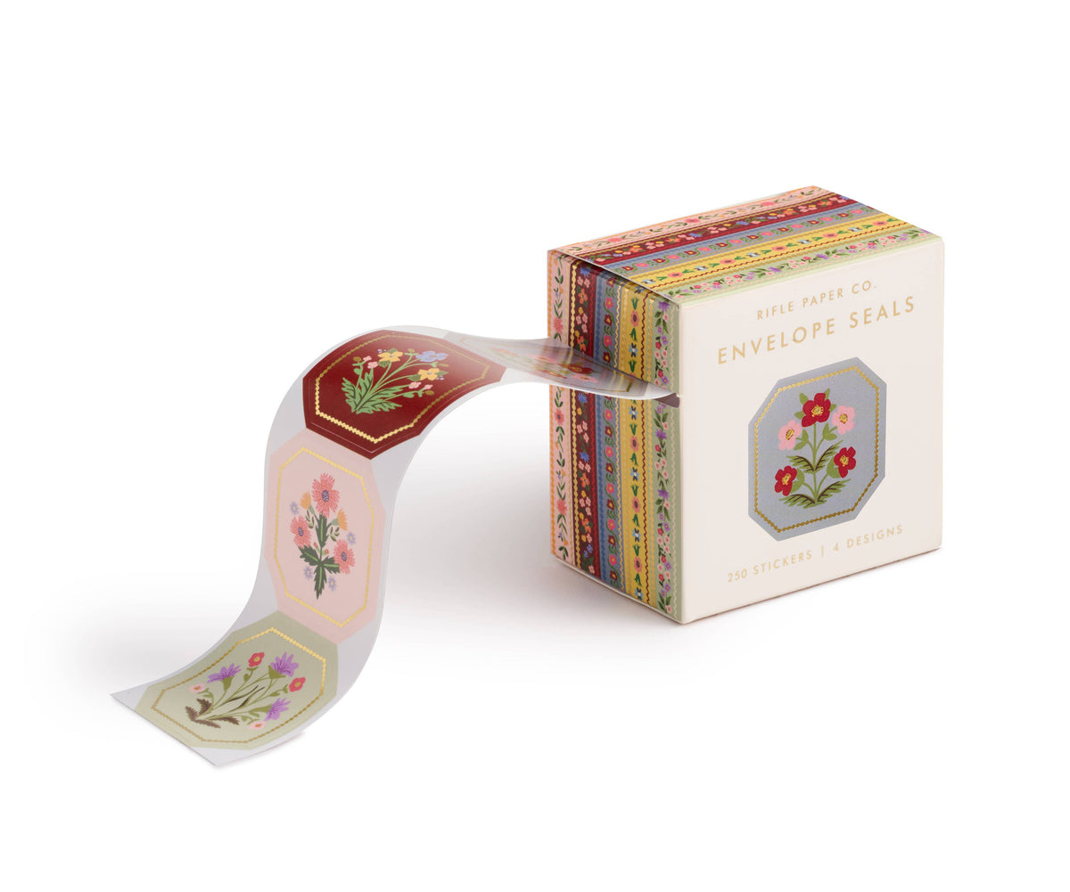 Rifle Paper Co. envelope seals, floral designs, pack of 250 stickers in various colors and styles.
