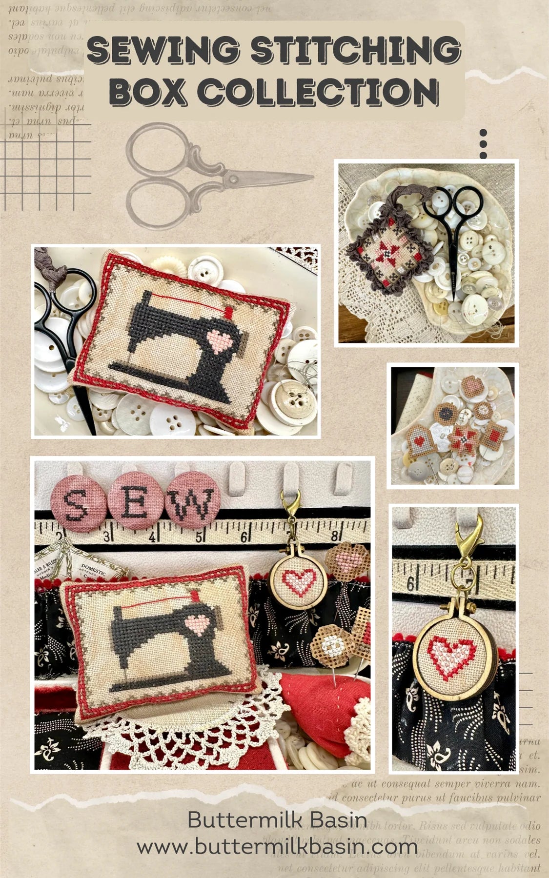 Sewing Stitching Box Collection, Cross Stitch Pattern by Buttermilk Basin