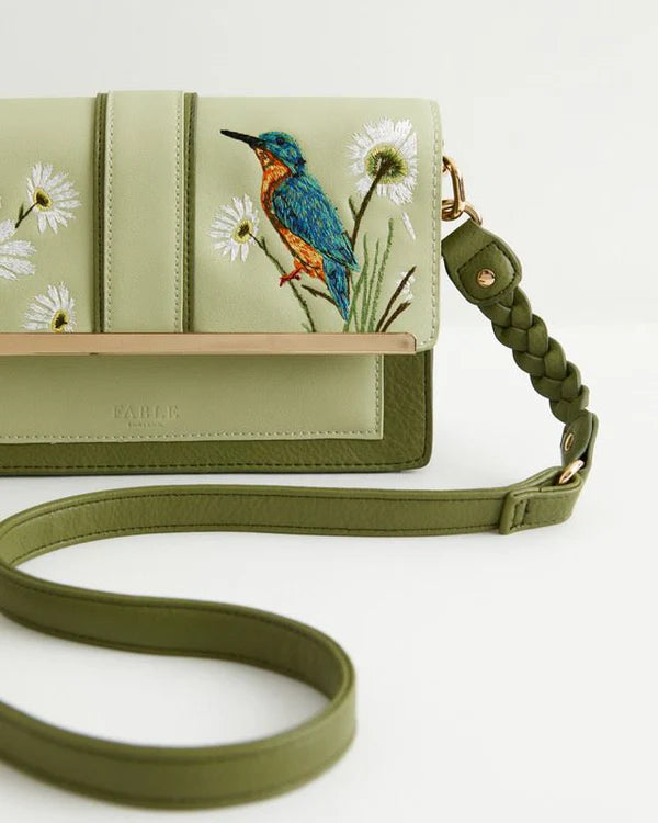 Fable England Embroidered Kingfisher Cross Body Bag