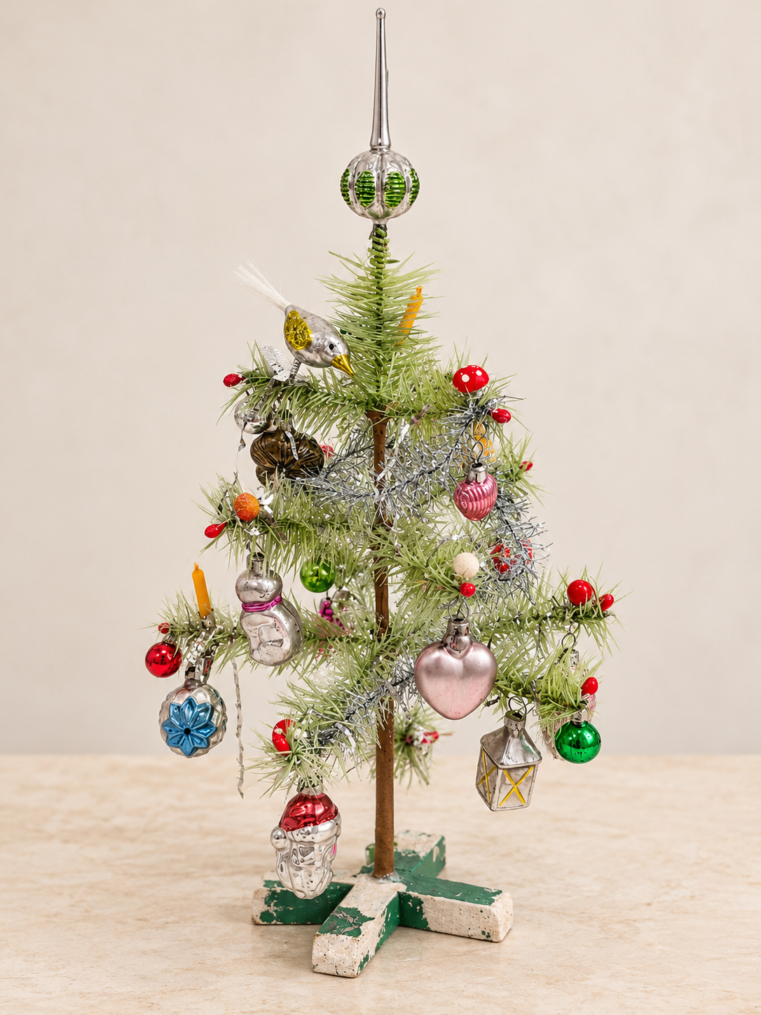 Nostalgie Handmade Ornament from Germany {Christmas Tree fully decorated with Wood Cross stand 30cm}
