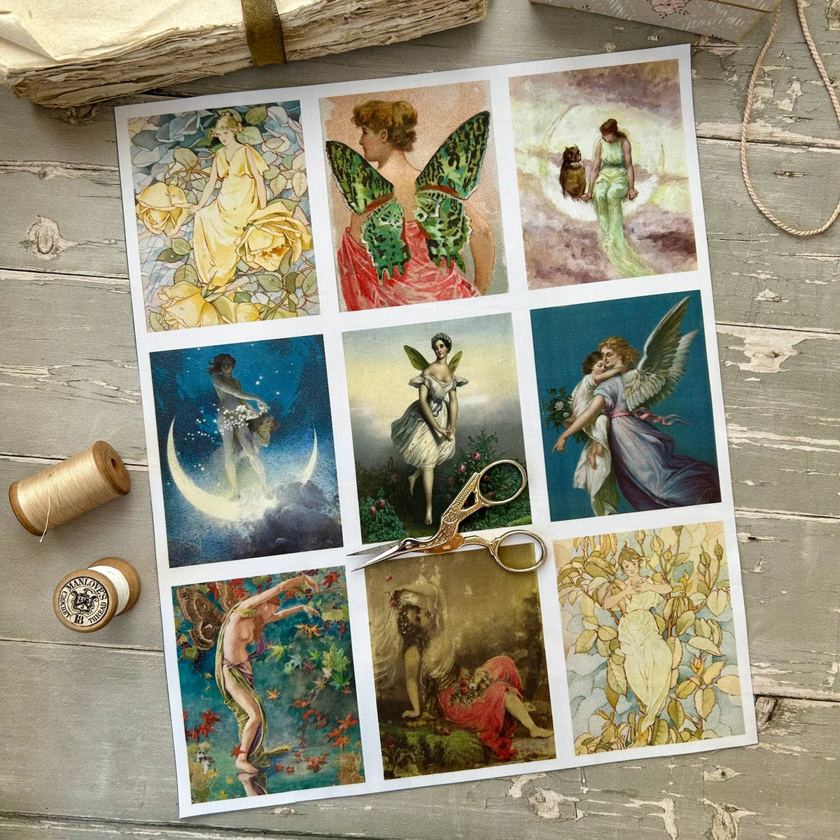 Stitch & Fable Mini Vintage Art Fabric Prints ~ Set of 9 {Faery Tale}