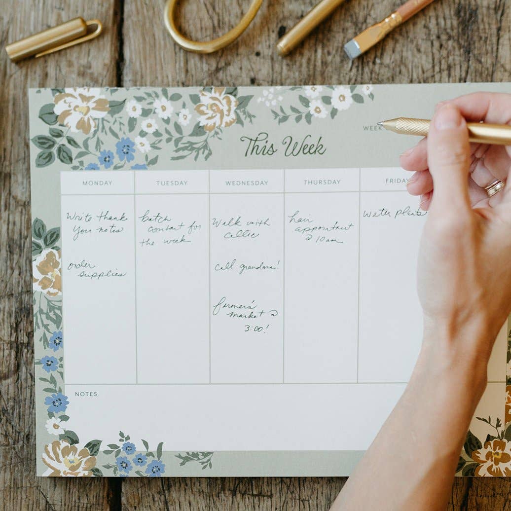 Blossom Weekly Planner Notepad - Green Floral