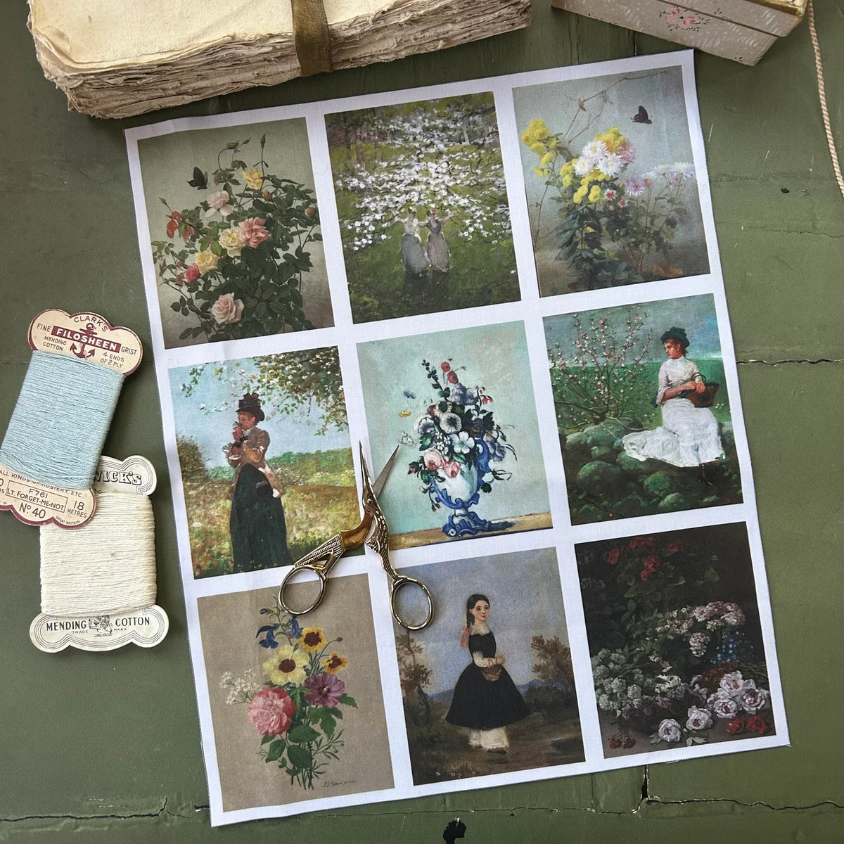 Stitch & Fable Mini Vintage Art Fabric Prints ~ Set of 9 {Florals and Landscapes}