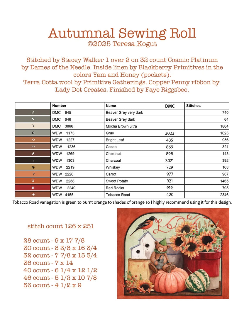 Autumn Sewing Roll Cross Stitch pattern, by Teresa Kogut