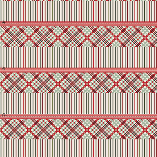 Striped fabric pattern in red and beige, featuring classic plaid design, ideal for home decor or crafts.