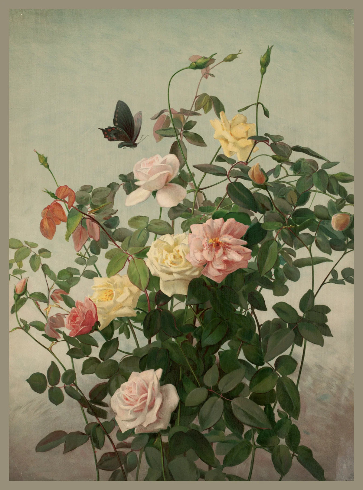 Stitch & Fable Vintage Art Textile Panel ~ {Roses and Butterfly}