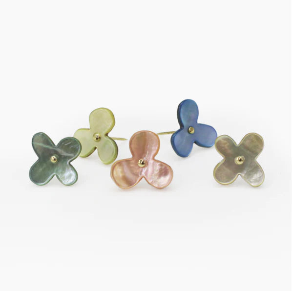 Flower Push Pins of Oyster Shell, Set of 3 by Cohana