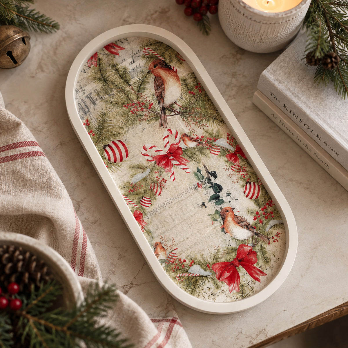 Christmas Bows Large Trinket/Candle Tray by Pure Daisy