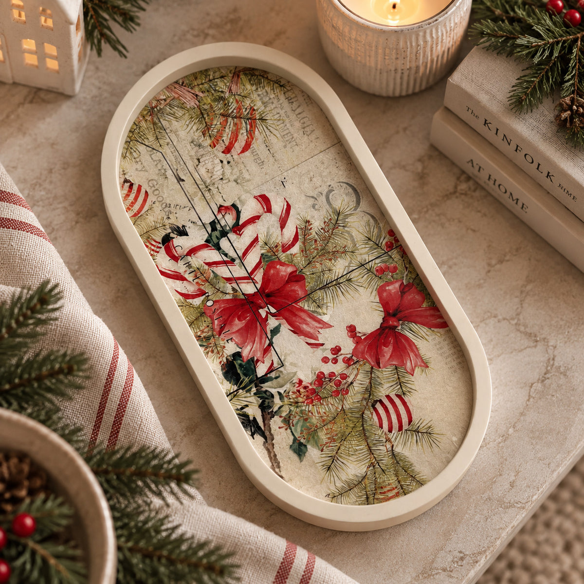 Christmas Bows Small Trinket/Candle Tray by Pure Daisy