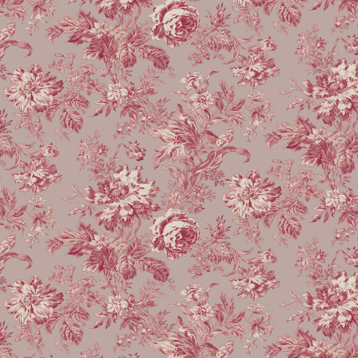 Vintage floral fabric pattern in rose pink and cream, perfect for upholstery or home decor projects.
