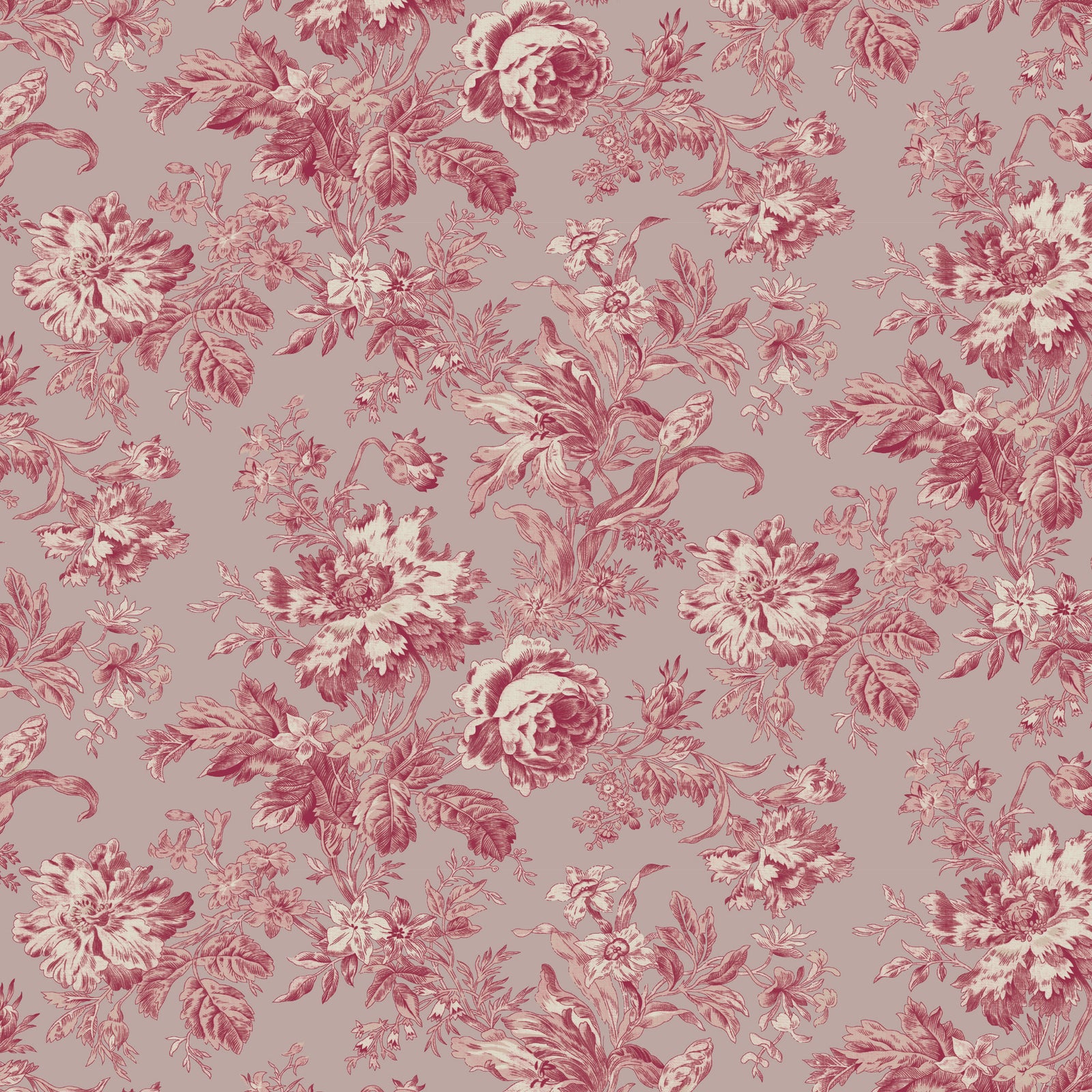 Vintage floral fabric pattern in rose pink and cream, perfect for upholstery or home decor projects.