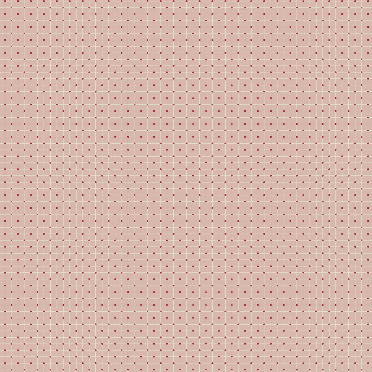 Pink fabric with a polka dot pattern in red, perfect for crafting and sewing projects.