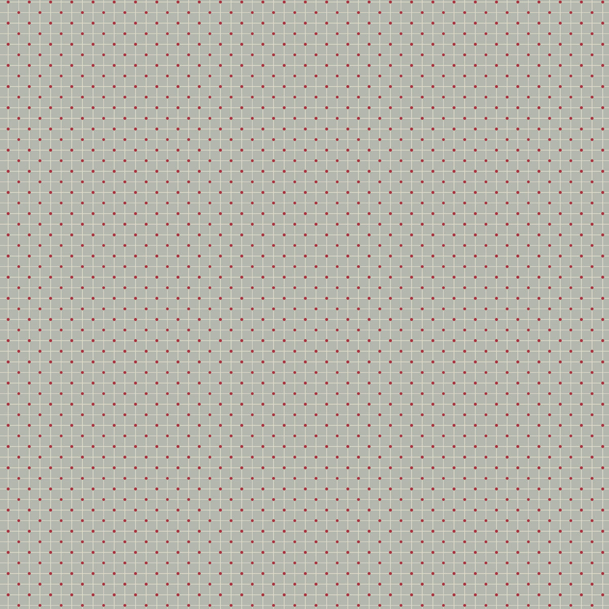 Light gray fabric with small red dots, ideal for quilting and crafts, 100% cotton material.