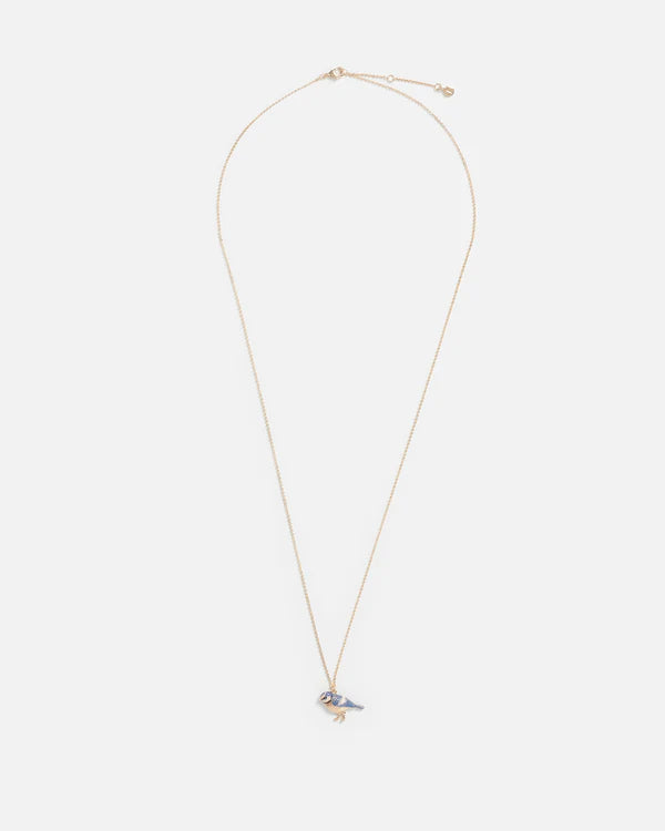 Fable England Gold Enamelled Blue Tit Long Necklace