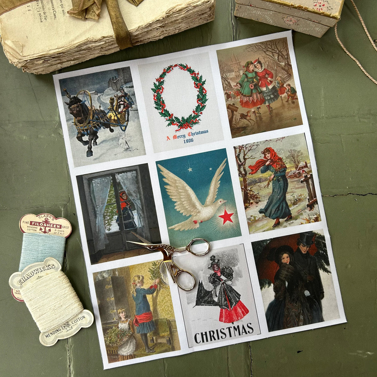 Stitch & Fable Mini Vintage Art Fabric Prints ~ Set of 9 {Christmas}