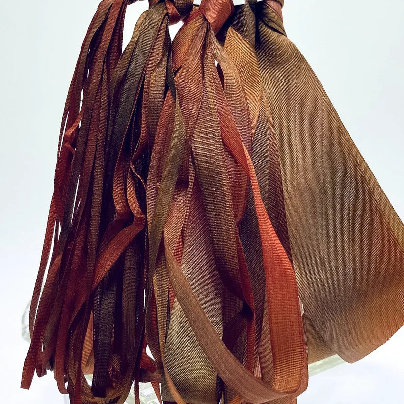 Hand dyed silk ribbon, Brown Garnet, by Mary Jo Hiney Designs
