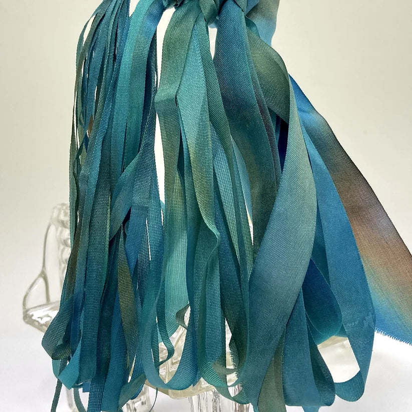 Hand dyed silk ribbon, Peacock, by Mary Jo Hiney Designs