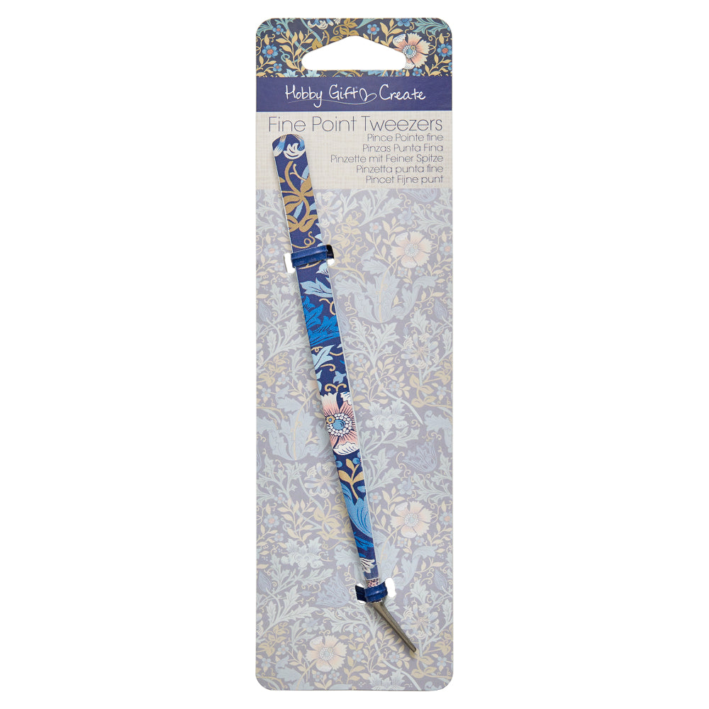 Blue fine point tweezers with floral design, perfect for precise crafting and DIY projects.