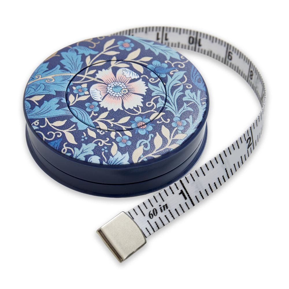 Floral blue measuring tape, 60 inches, lightweight, perfect for sewing and crafting.