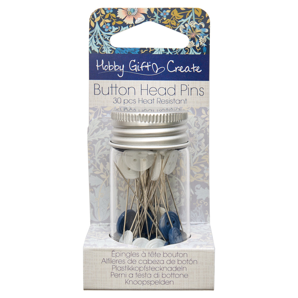 30 heat-resistant button head pins in assorted colors, ideal for sewing and crafting.
