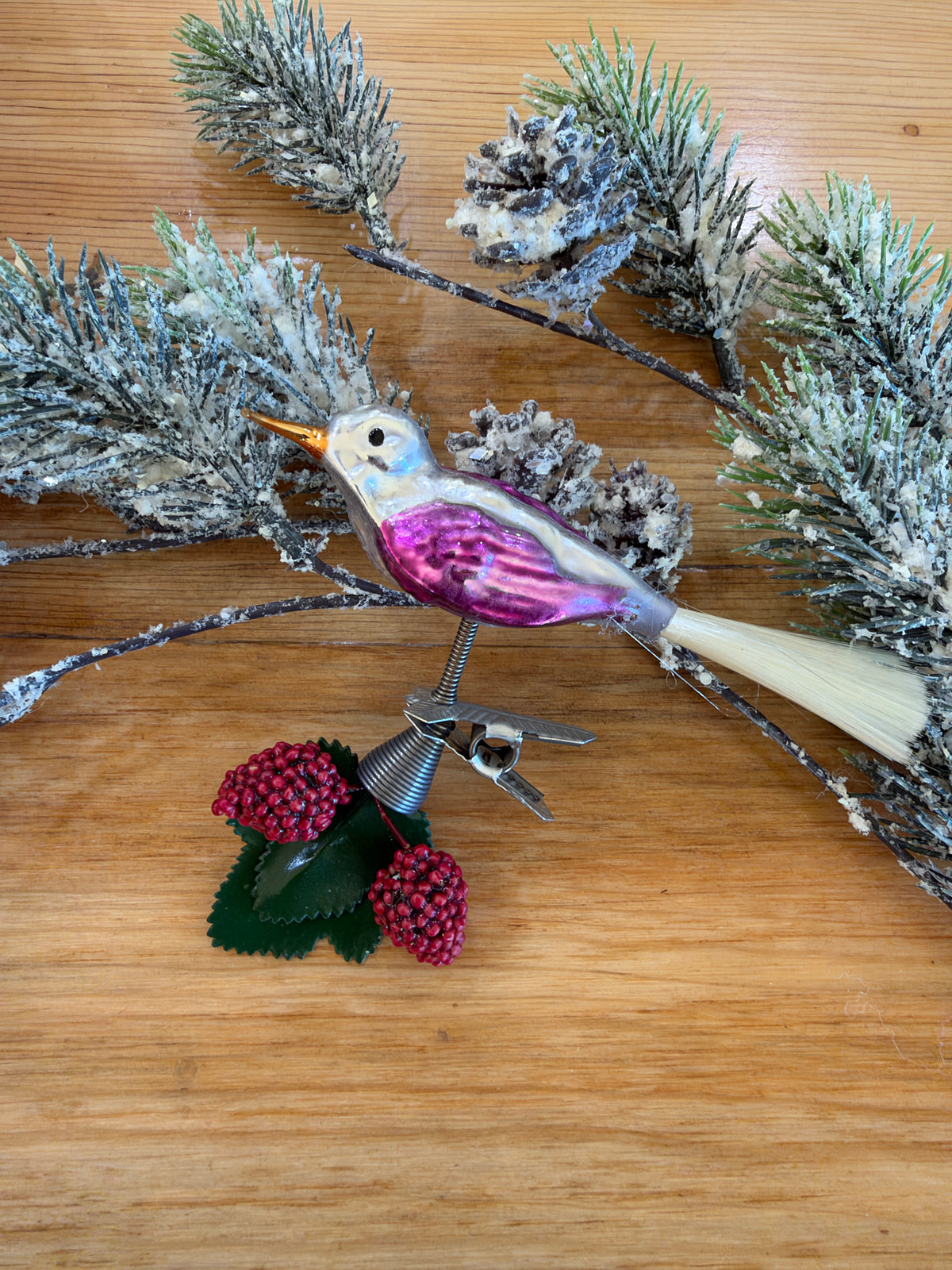 Nostalgie Handmade Ornament from Germany {Glass Bird with Raspberries}