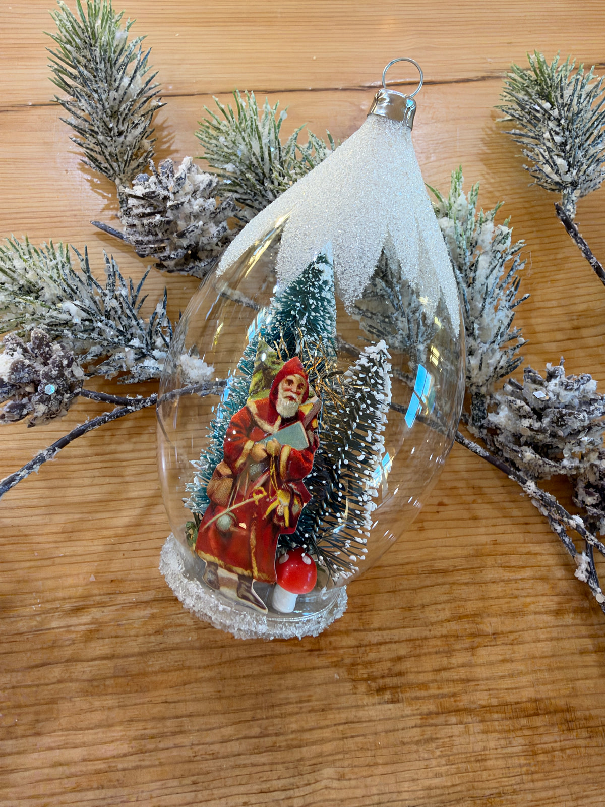 Nostalgie Handmade Ornament from Germany {Diorama Santa holding Tree-oblong}