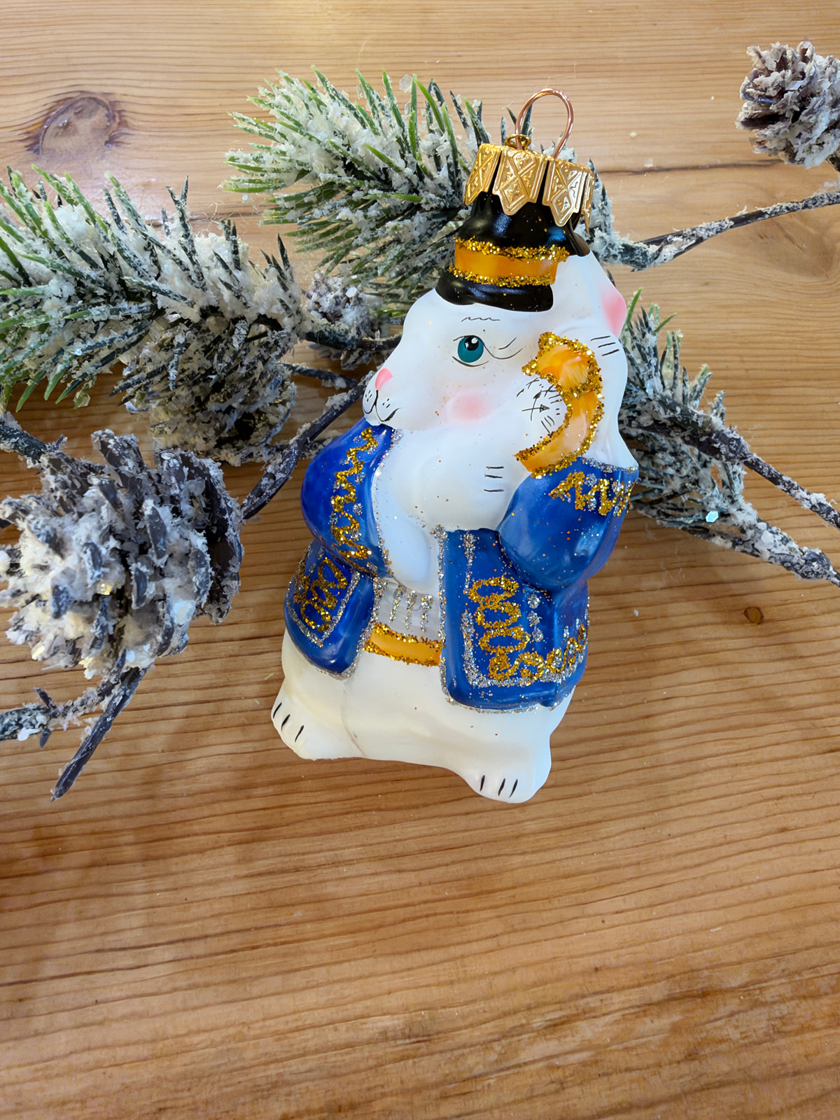 Nostalgie Handmade Ornament from Germany {Rabbit with Clock}