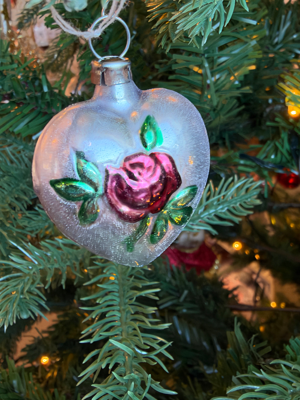 Nostalgie Handmade Ornament from Germany {Small Heart with Rose}